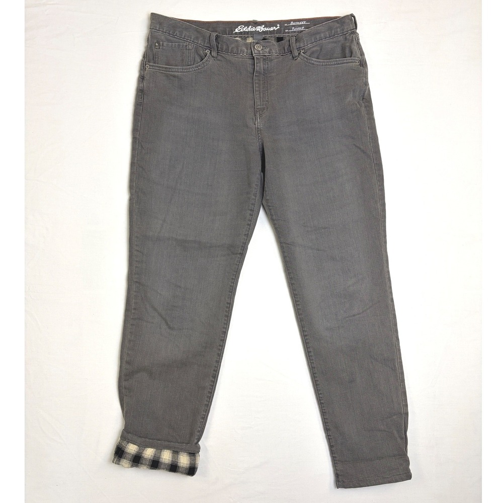 Eddie‎ Bauer Flannel Lined Boyfriend Jeans Gray Relaxed Leg Womens 12